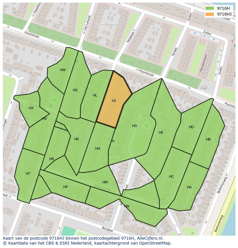 Afbeelding van het postcodegebied 9716 HJ op de kaart.
