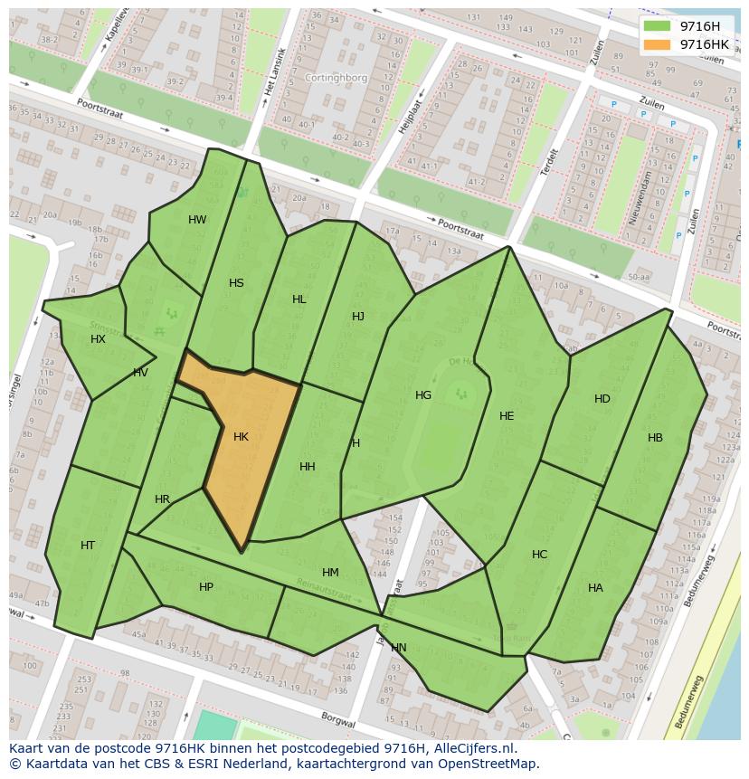 Afbeelding van het postcodegebied 9716 HK op de kaart.