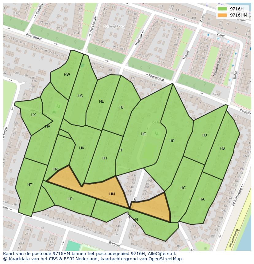 Afbeelding van het postcodegebied 9716 HM op de kaart.