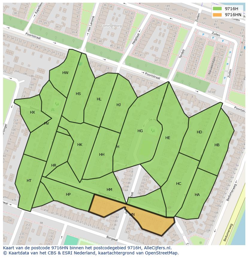 Afbeelding van het postcodegebied 9716 HN op de kaart.