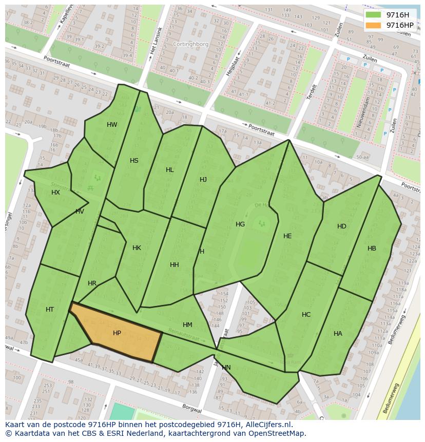 Afbeelding van het postcodegebied 9716 HP op de kaart.