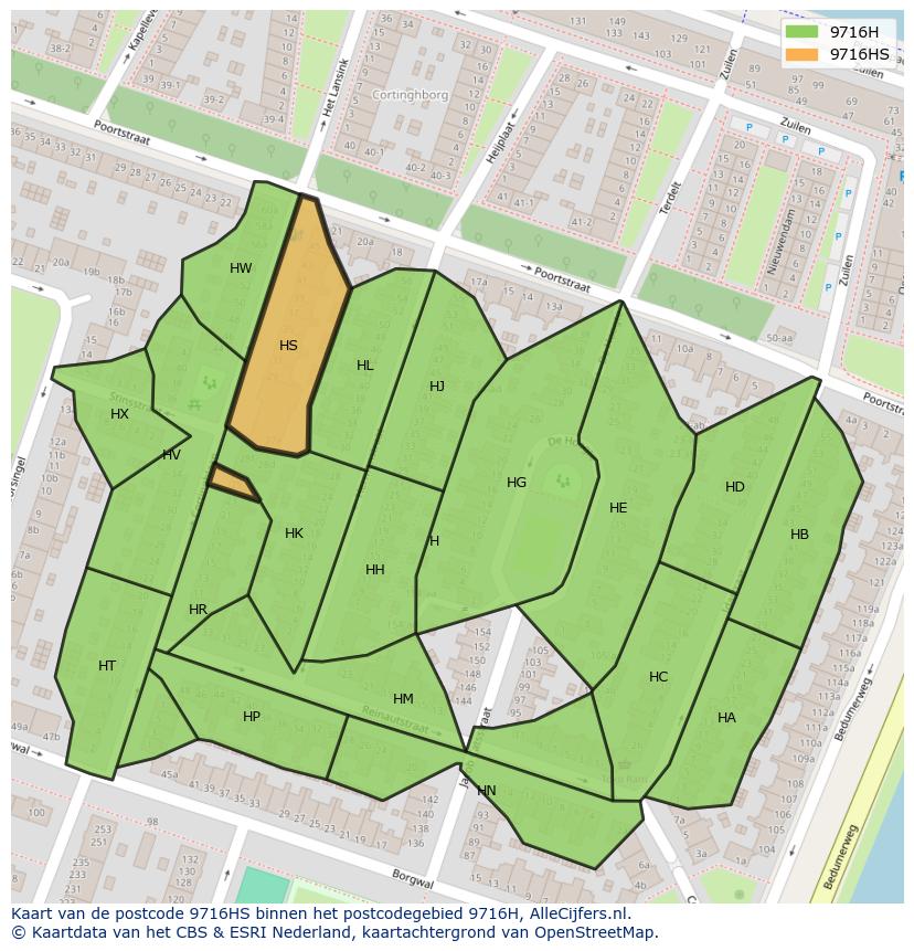 Afbeelding van het postcodegebied 9716 HS op de kaart.