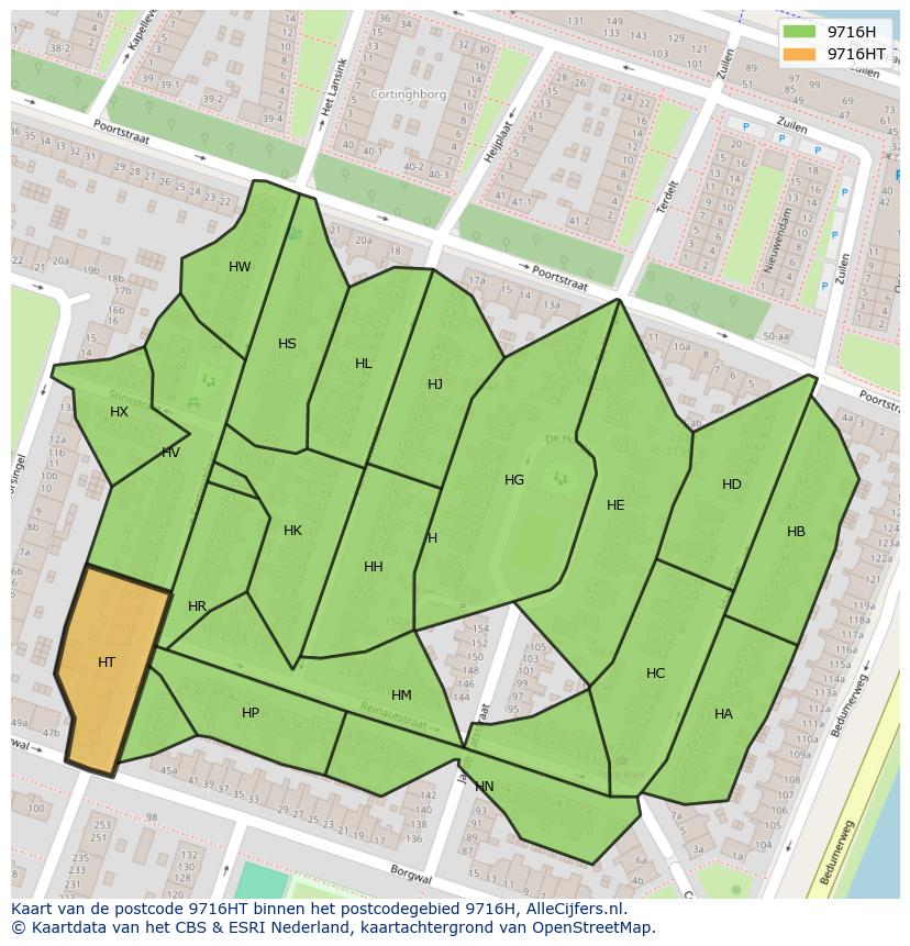 Afbeelding van het postcodegebied 9716 HT op de kaart.