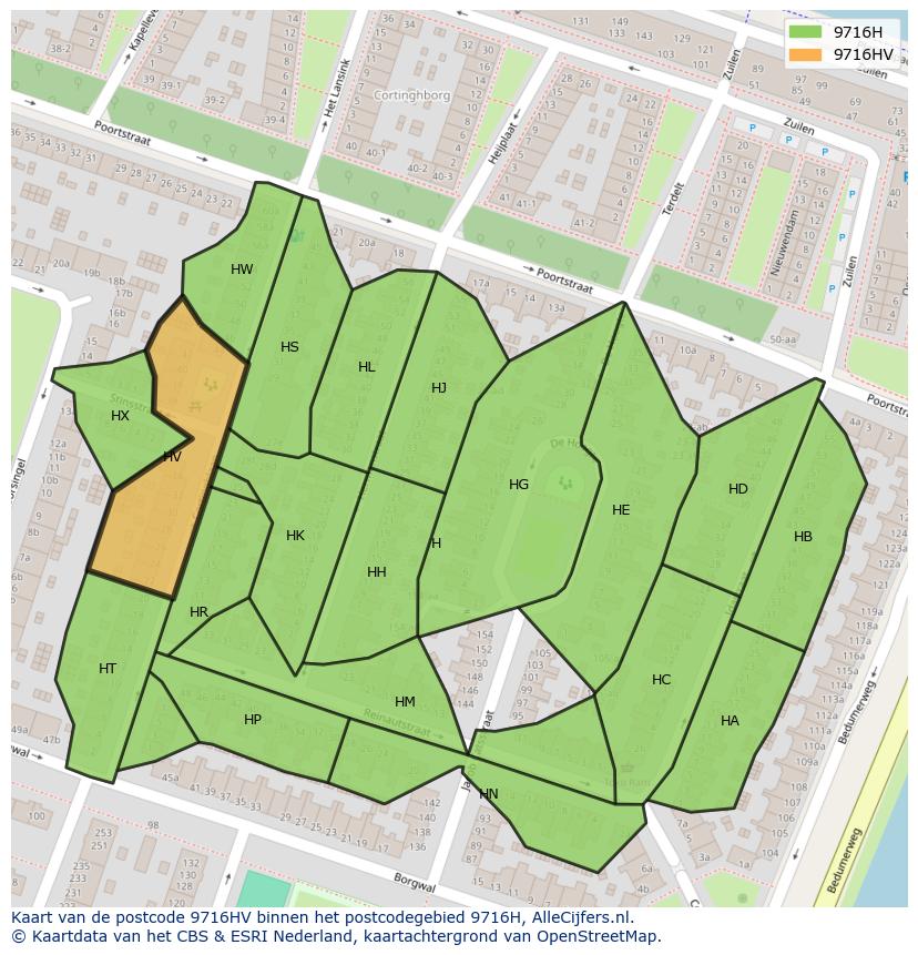 Afbeelding van het postcodegebied 9716 HV op de kaart.