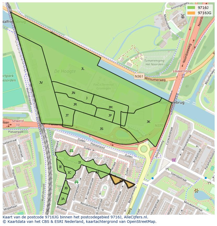 Afbeelding van het postcodegebied 9716 JG op de kaart.