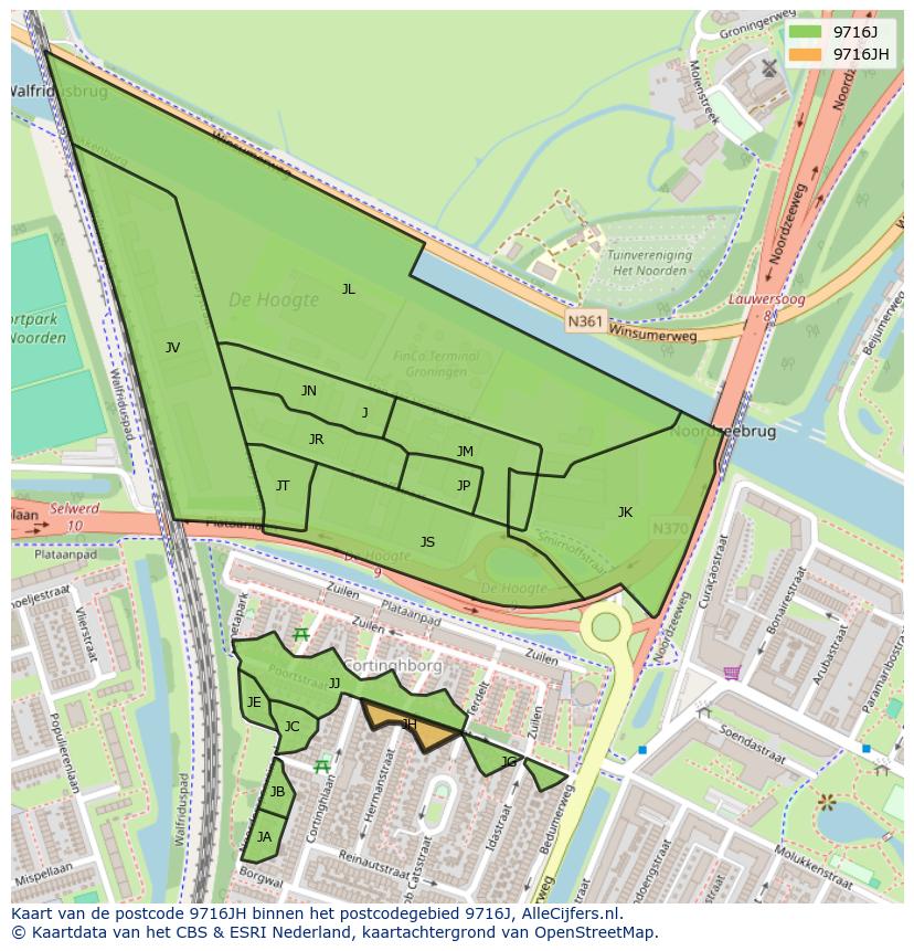 Afbeelding van het postcodegebied 9716 JH op de kaart.