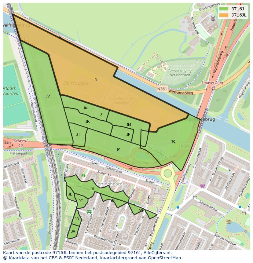Afbeelding van het postcodegebied 9716 JL op de kaart.