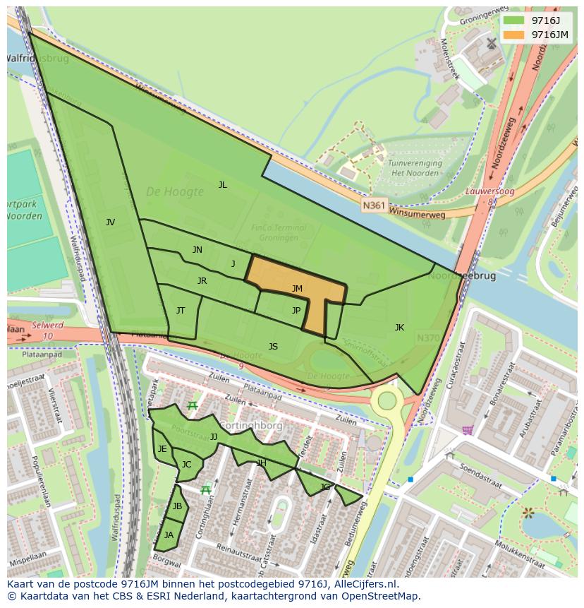 Afbeelding van het postcodegebied 9716 JM op de kaart.