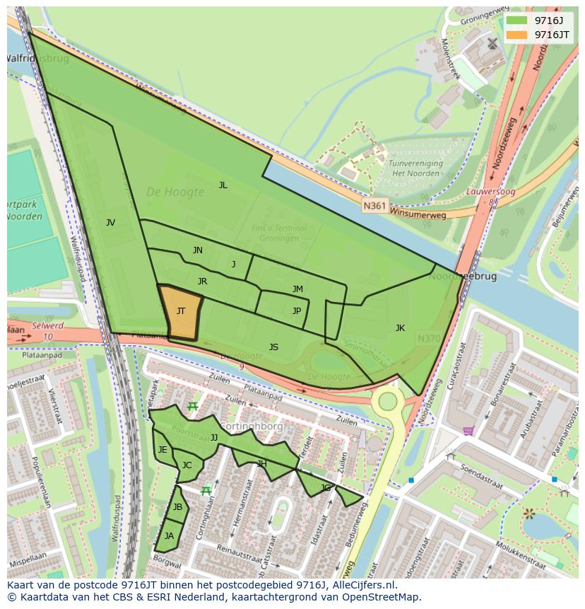 Afbeelding van het postcodegebied 9716 JT op de kaart.