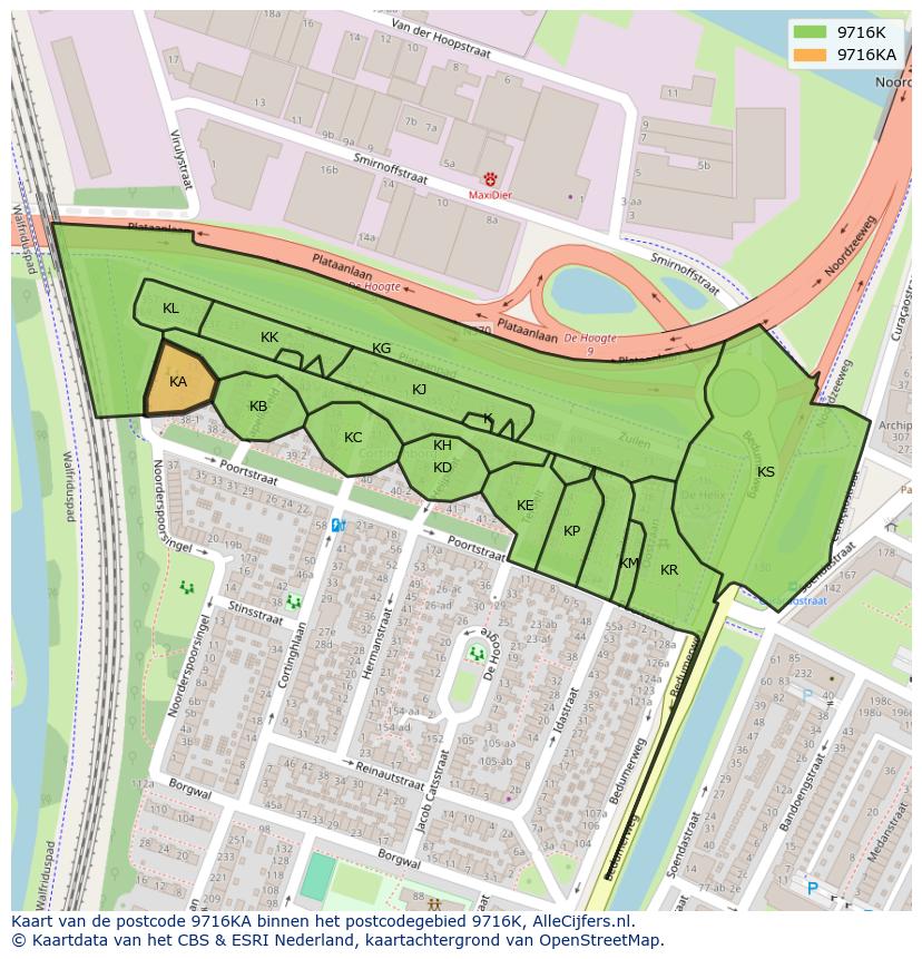 Afbeelding van het postcodegebied 9716 KA op de kaart.
