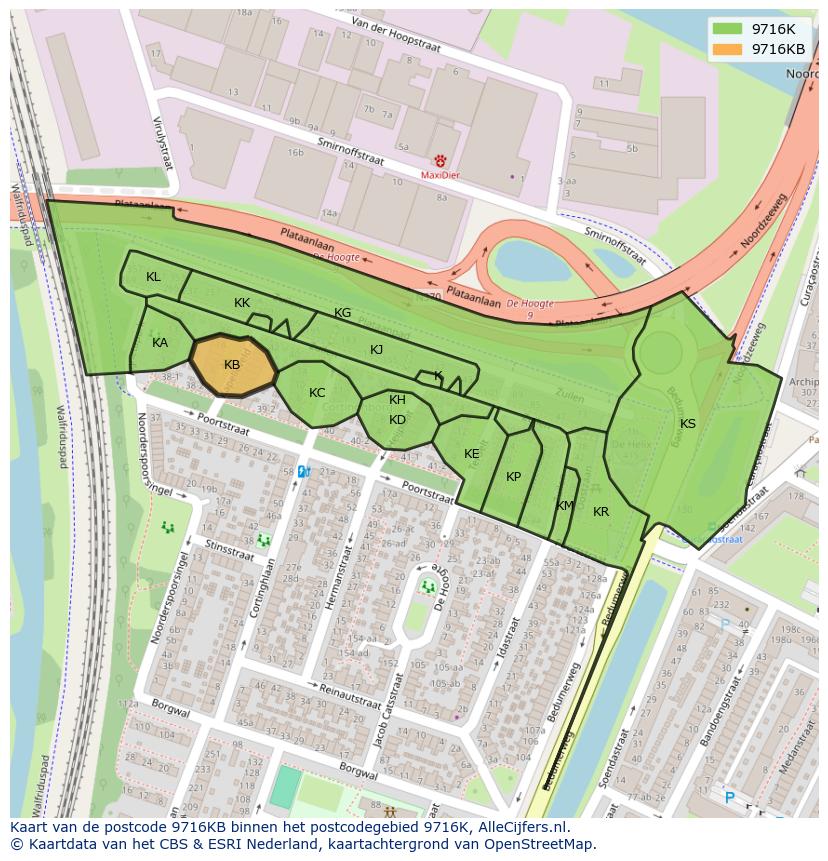 Afbeelding van het postcodegebied 9716 KB op de kaart.