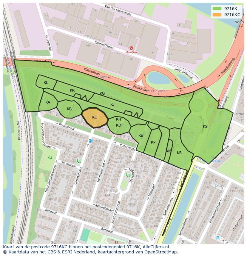Afbeelding van het postcodegebied 9716 KC op de kaart.