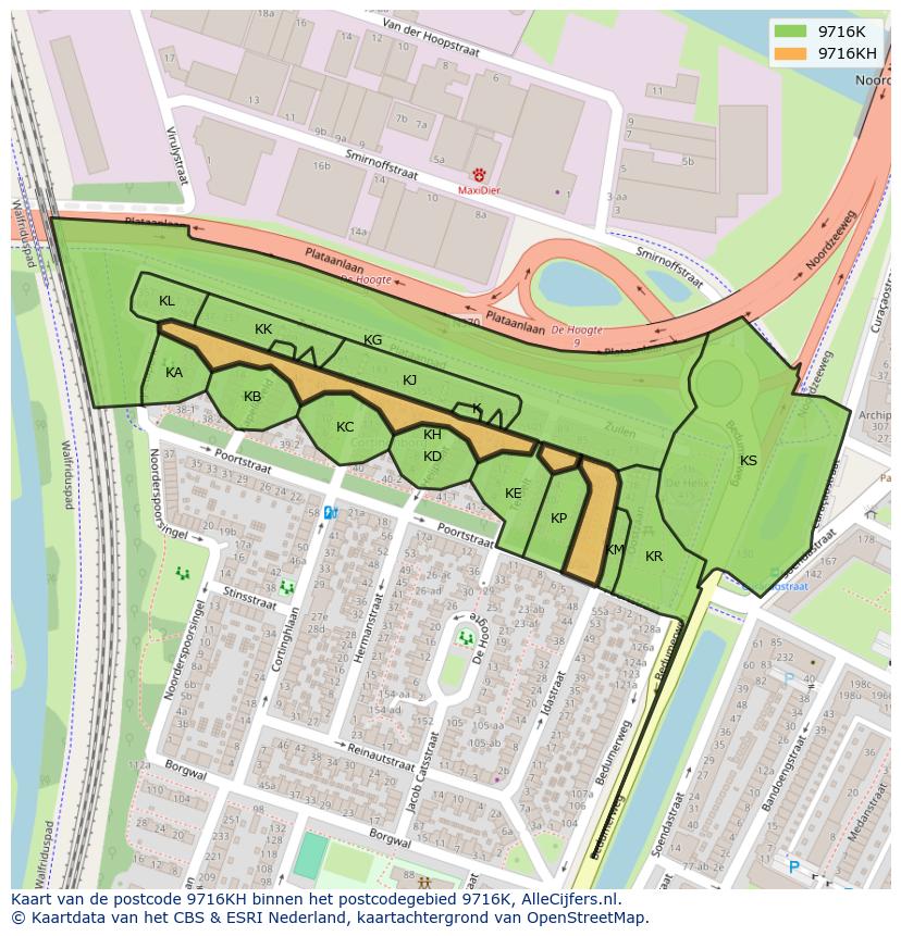 Afbeelding van het postcodegebied 9716 KH op de kaart.