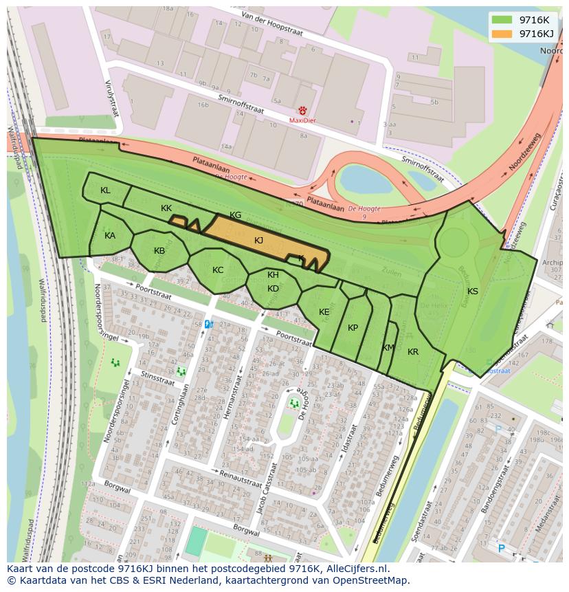Afbeelding van het postcodegebied 9716 KJ op de kaart.