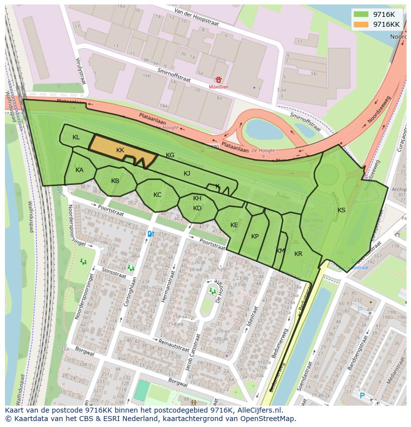 Afbeelding van het postcodegebied 9716 KK op de kaart.