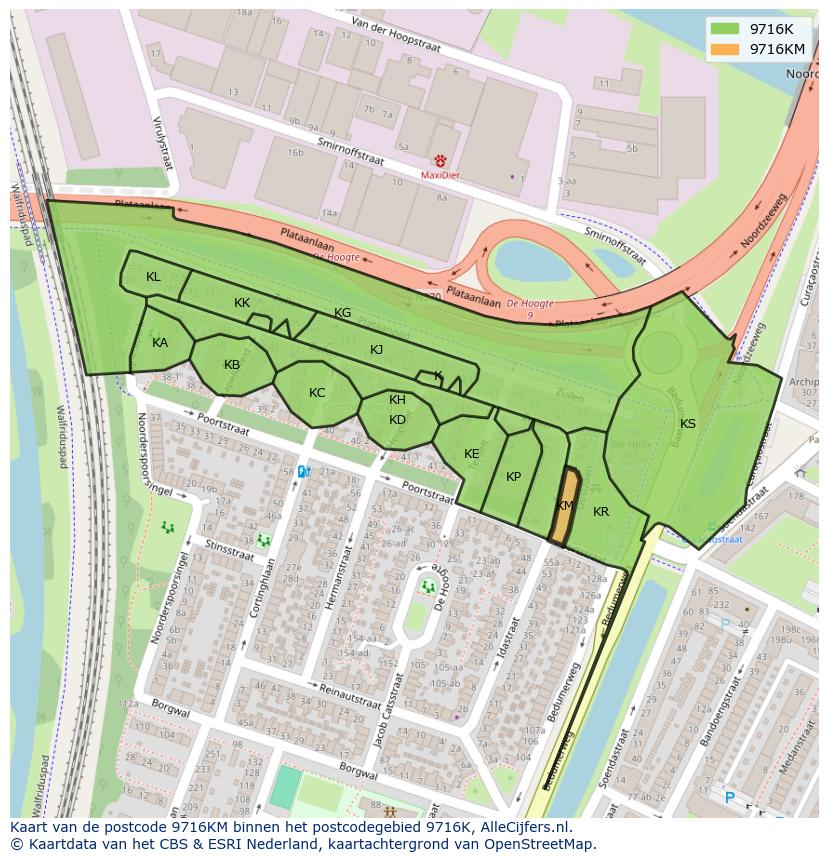 Afbeelding van het postcodegebied 9716 KM op de kaart.