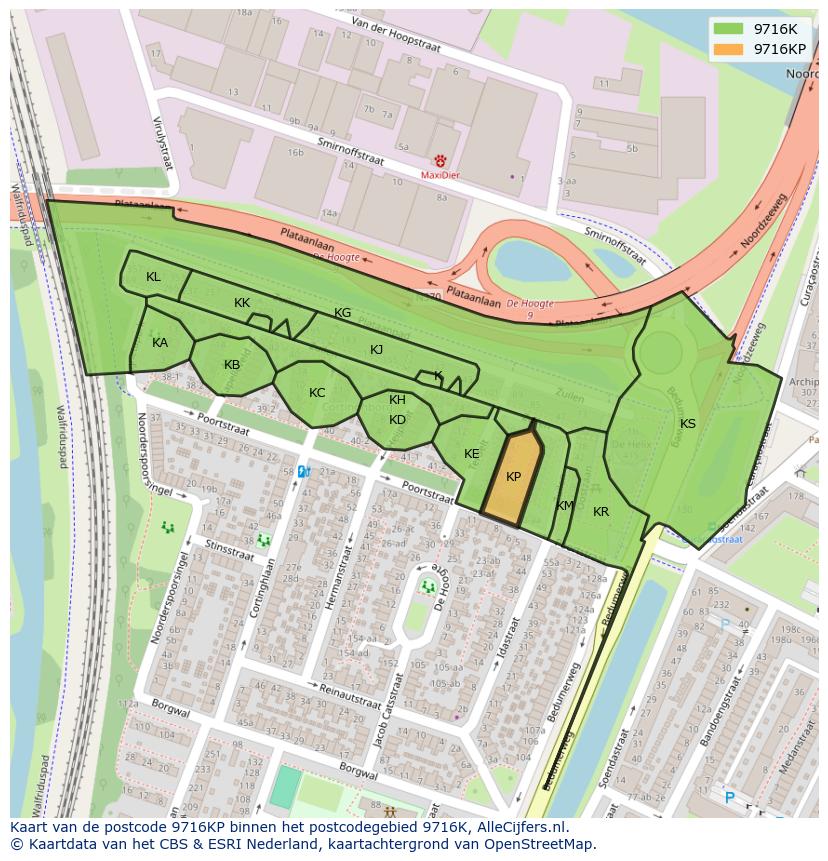 Afbeelding van het postcodegebied 9716 KP op de kaart.