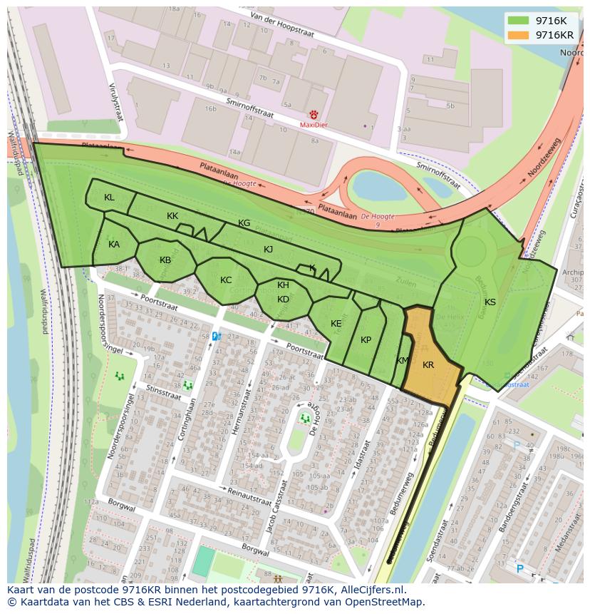 Afbeelding van het postcodegebied 9716 KR op de kaart.