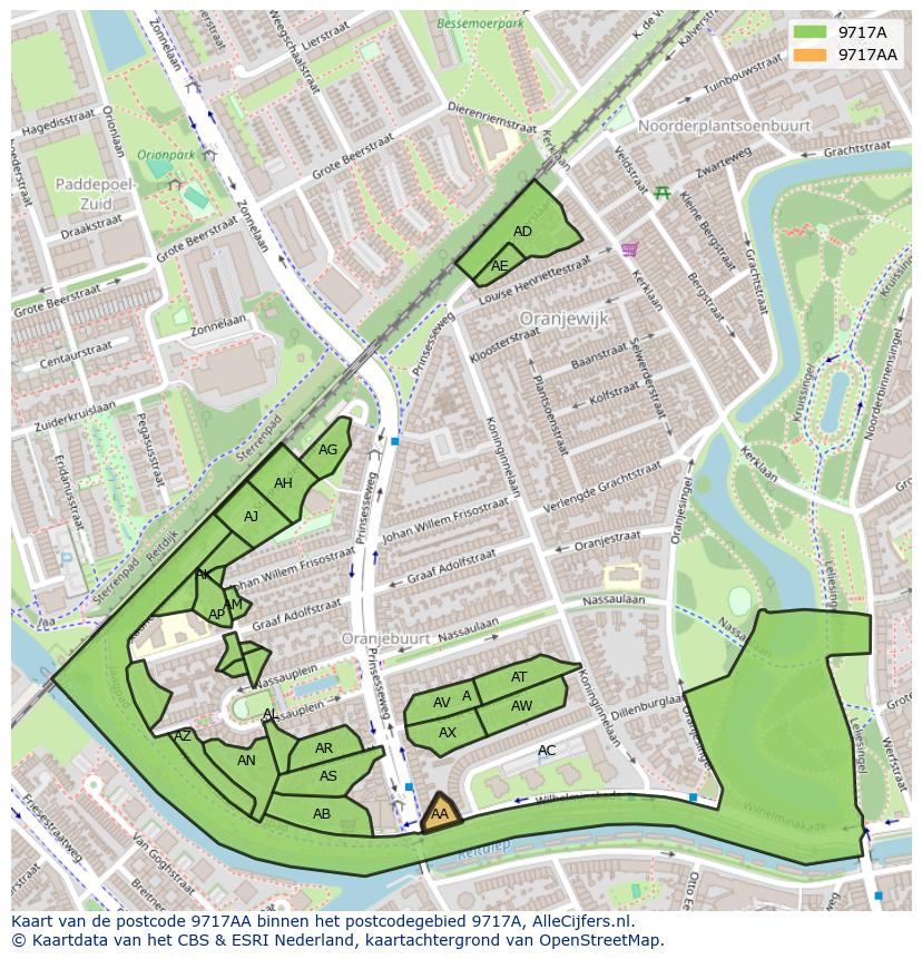 Afbeelding van het postcodegebied 9717 AA op de kaart.
