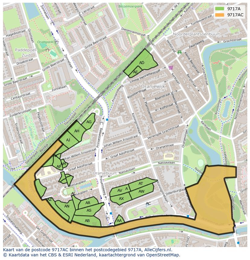 Afbeelding van het postcodegebied 9717 AC op de kaart.
