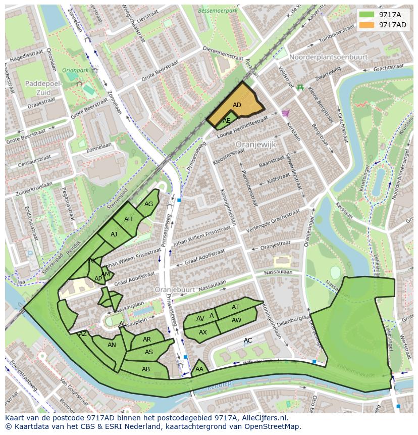 Afbeelding van het postcodegebied 9717 AD op de kaart.
