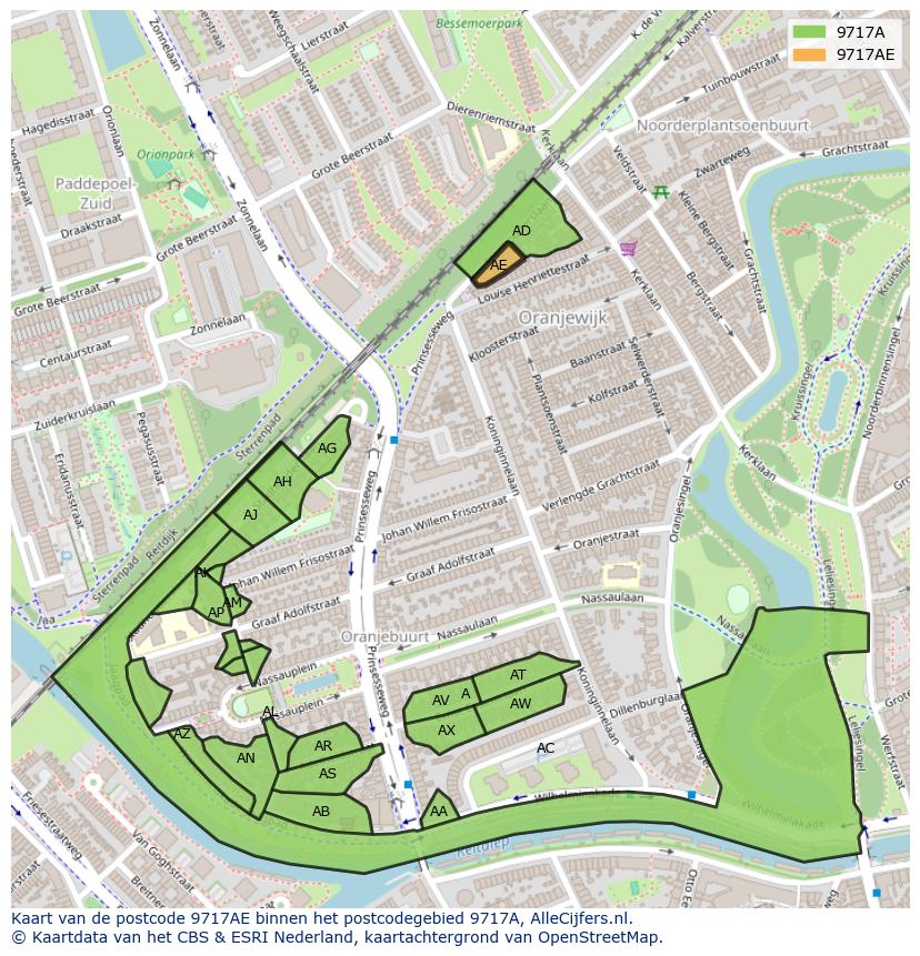 Afbeelding van het postcodegebied 9717 AE op de kaart.
