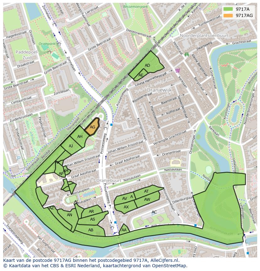 Afbeelding van het postcodegebied 9717 AG op de kaart.