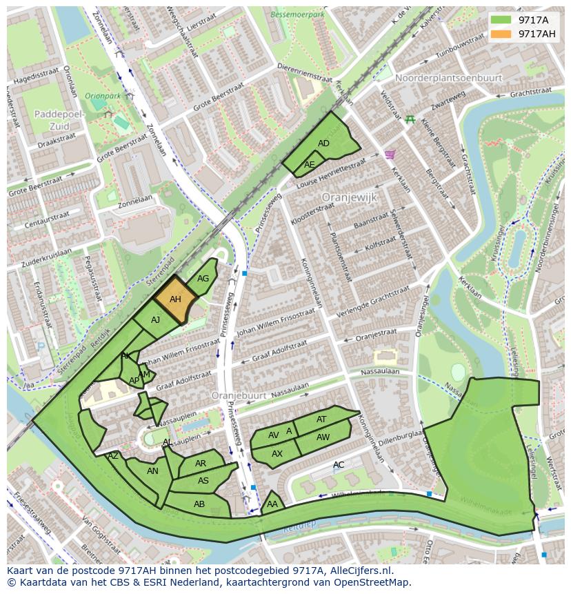 Afbeelding van het postcodegebied 9717 AH op de kaart.