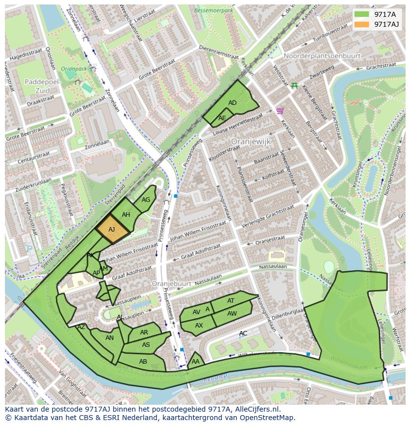 Afbeelding van het postcodegebied 9717 AJ op de kaart.