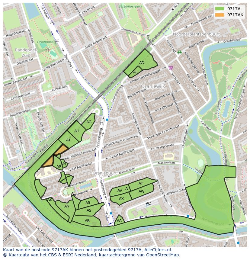 Afbeelding van het postcodegebied 9717 AK op de kaart.