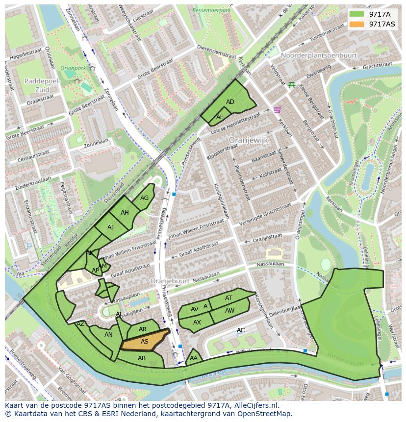 Afbeelding van het postcodegebied 9717 AS op de kaart.