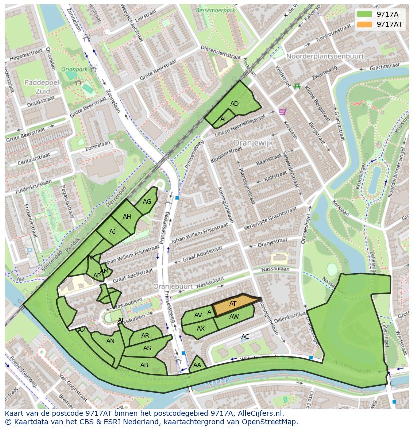 Afbeelding van het postcodegebied 9717 AT op de kaart.
