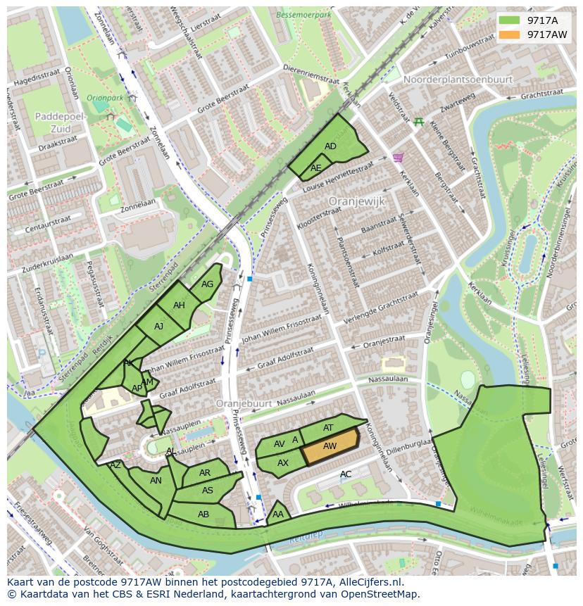 Afbeelding van het postcodegebied 9717 AW op de kaart.