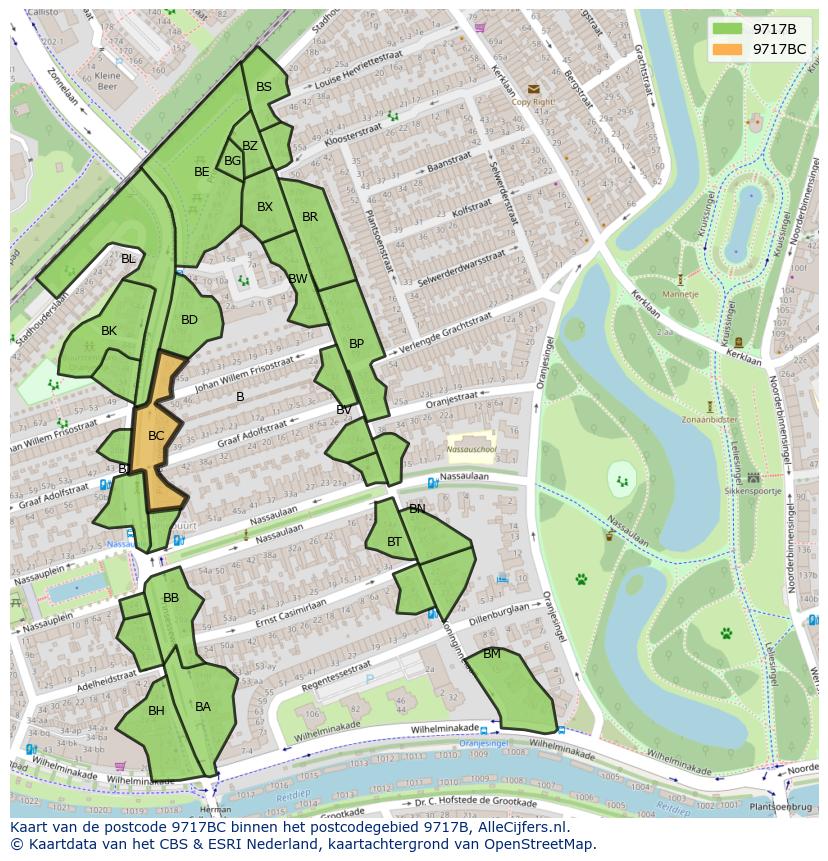Afbeelding van het postcodegebied 9717 BC op de kaart.