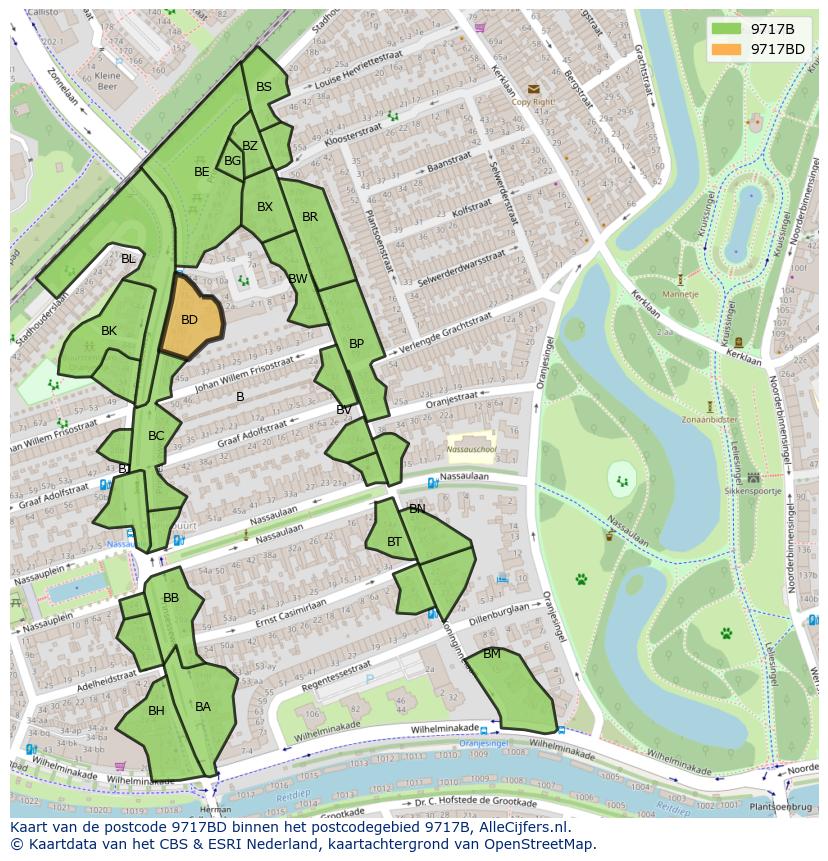 Afbeelding van het postcodegebied 9717 BD op de kaart.