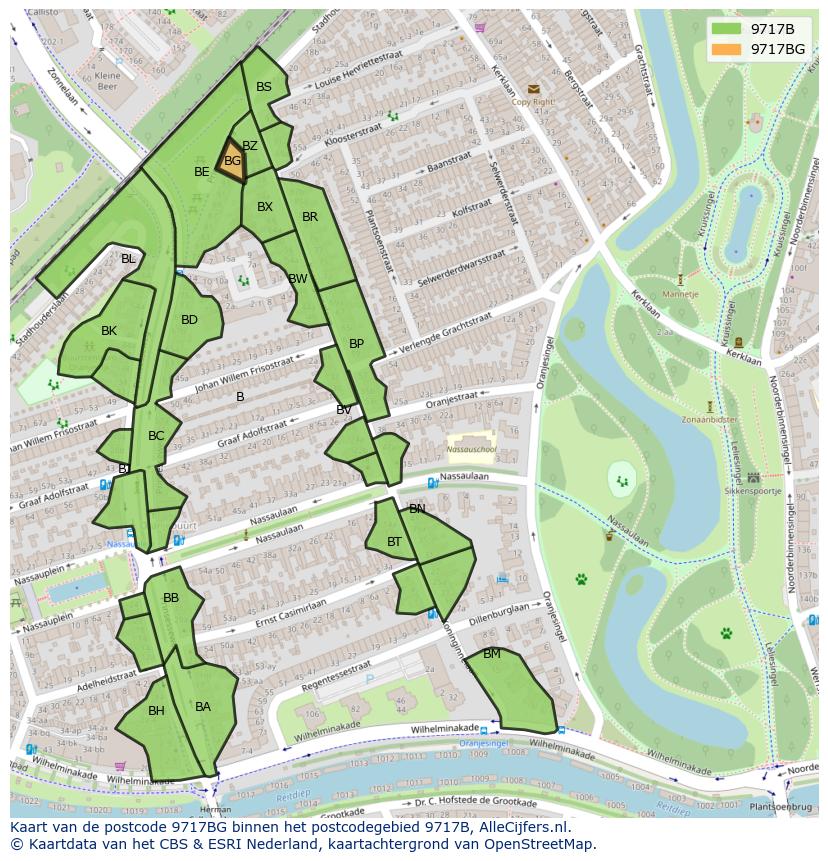 Afbeelding van het postcodegebied 9717 BG op de kaart.