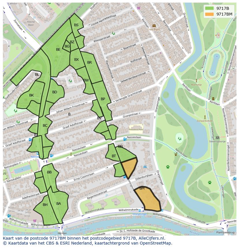 Afbeelding van het postcodegebied 9717 BM op de kaart.