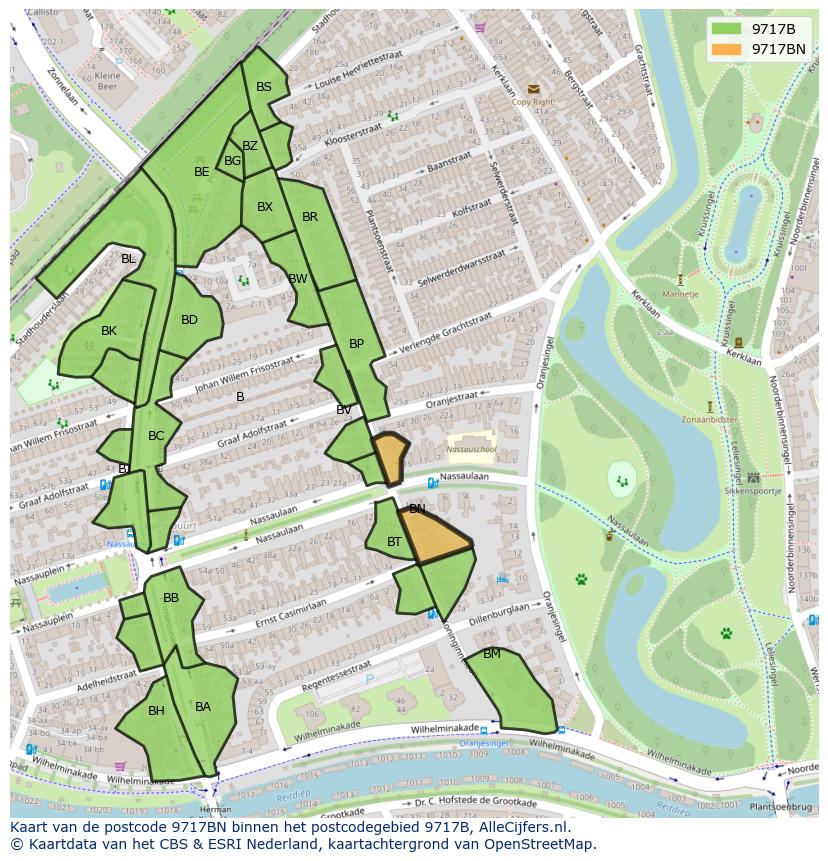 Afbeelding van het postcodegebied 9717 BN op de kaart.