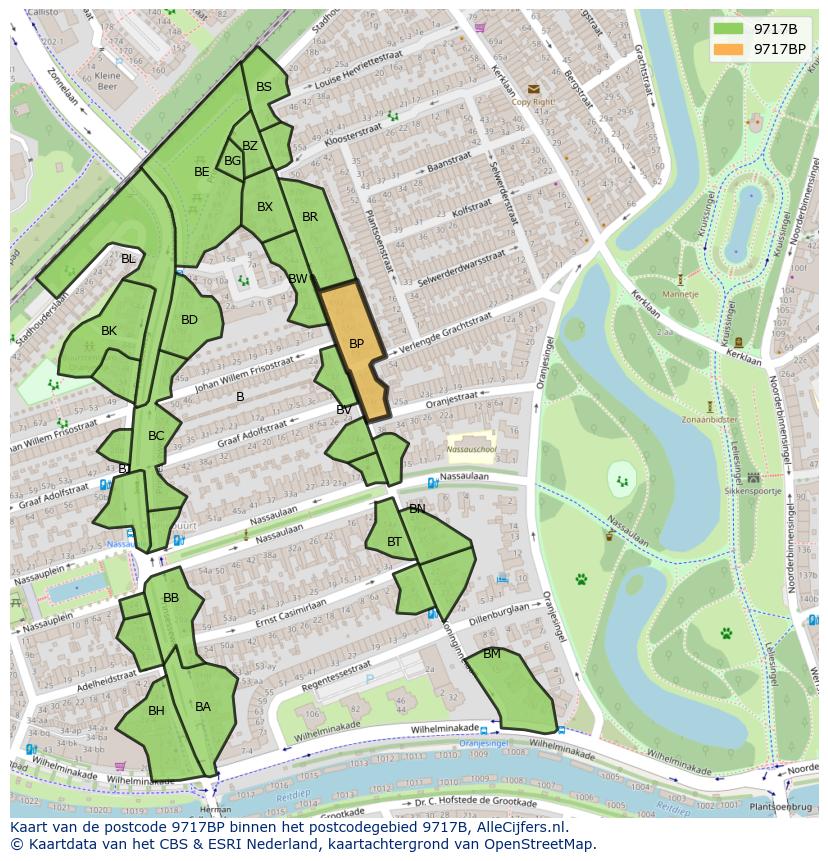 Afbeelding van het postcodegebied 9717 BP op de kaart.