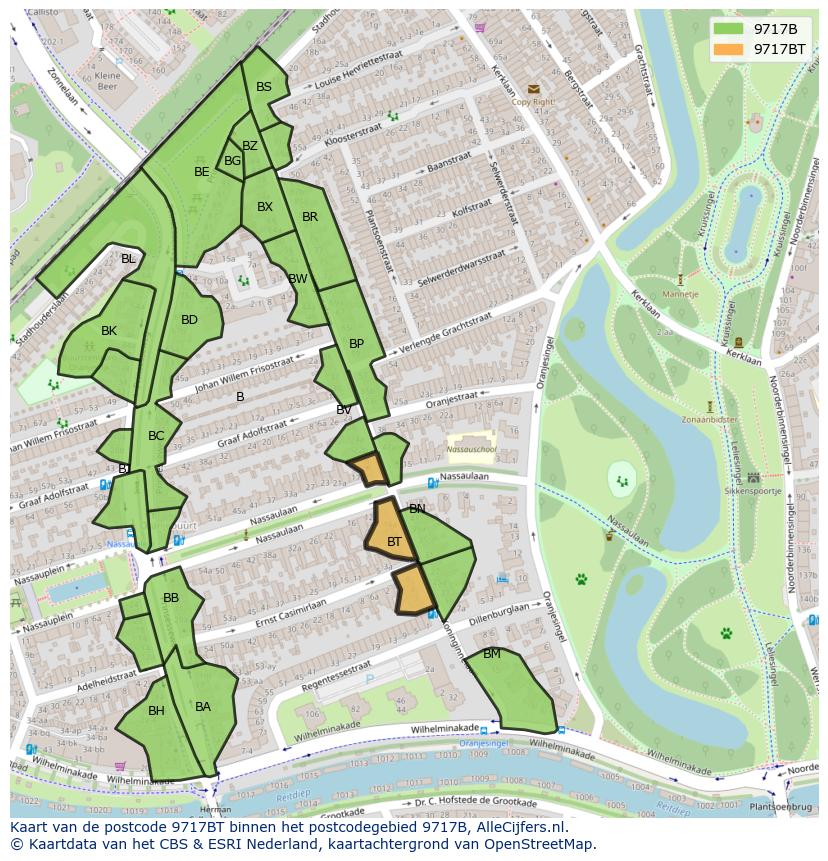 Afbeelding van het postcodegebied 9717 BT op de kaart.
