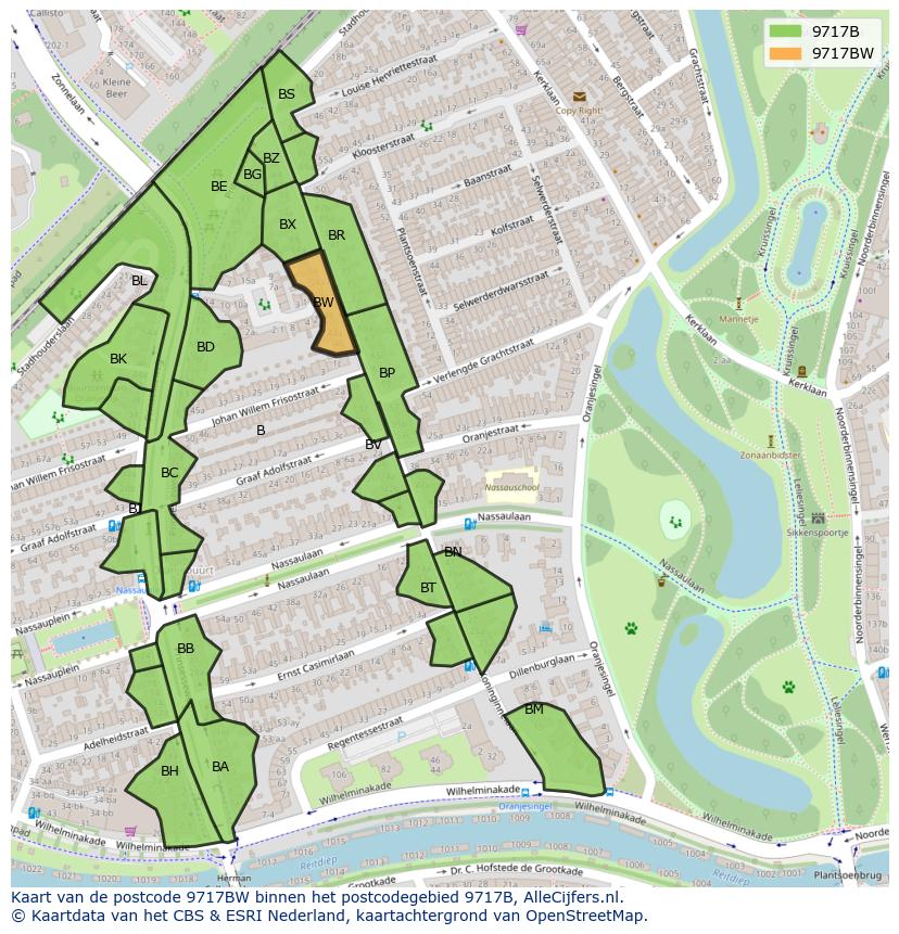 Afbeelding van het postcodegebied 9717 BW op de kaart.