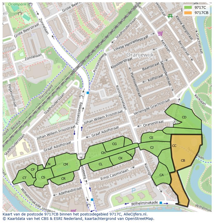 Afbeelding van het postcodegebied 9717 CB op de kaart.