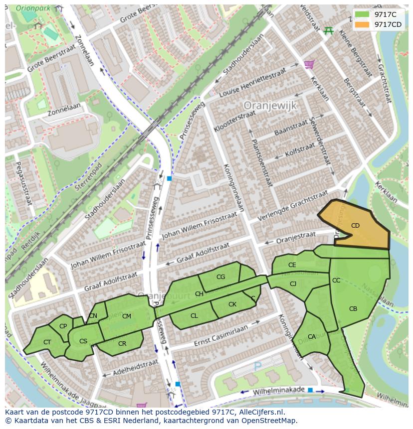 Afbeelding van het postcodegebied 9717 CD op de kaart.