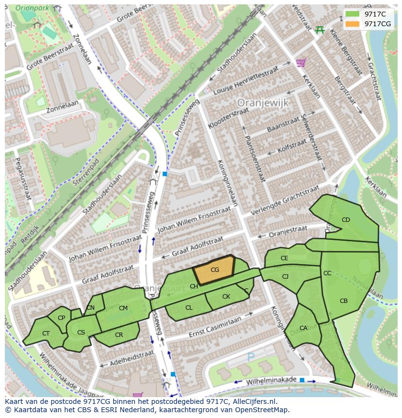 Afbeelding van het postcodegebied 9717 CG op de kaart.
