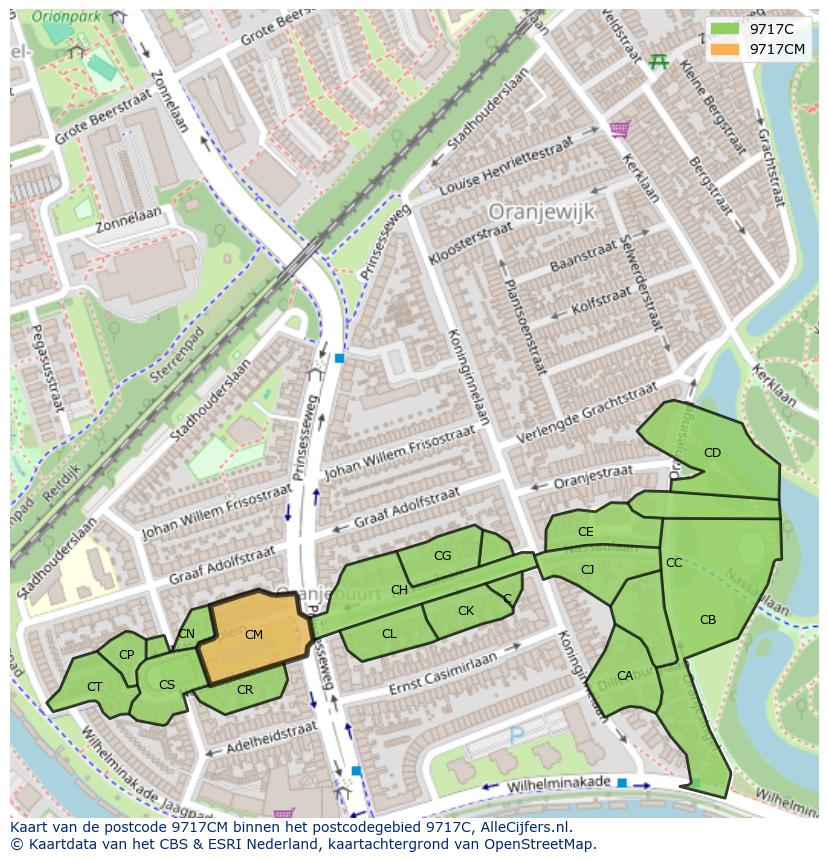 Afbeelding van het postcodegebied 9717 CM op de kaart.