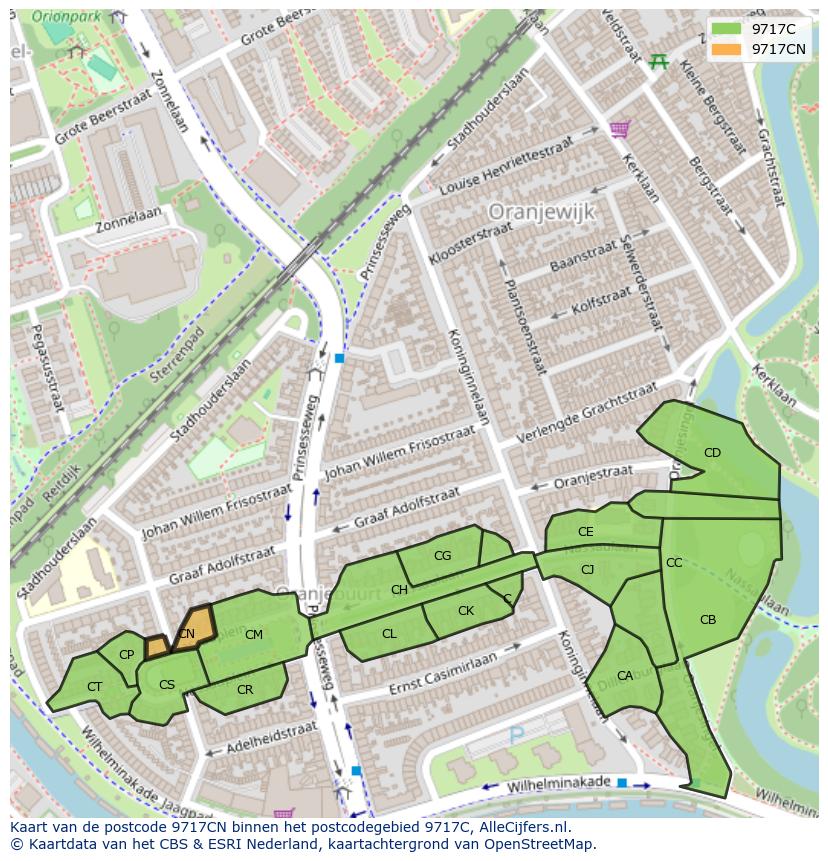 Afbeelding van het postcodegebied 9717 CN op de kaart.