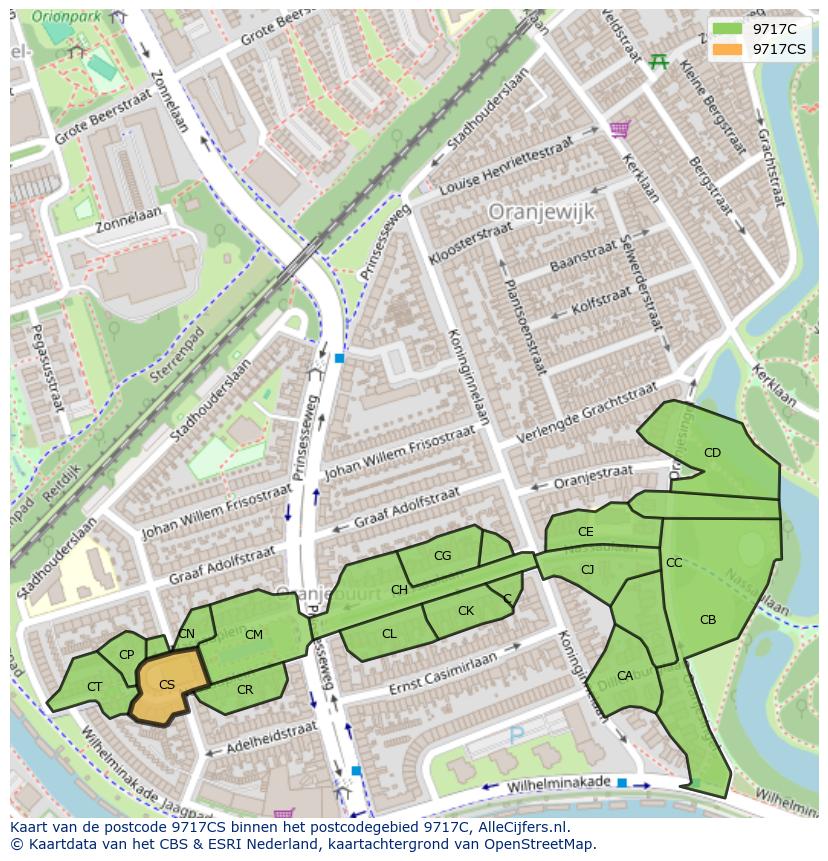 Afbeelding van het postcodegebied 9717 CS op de kaart.