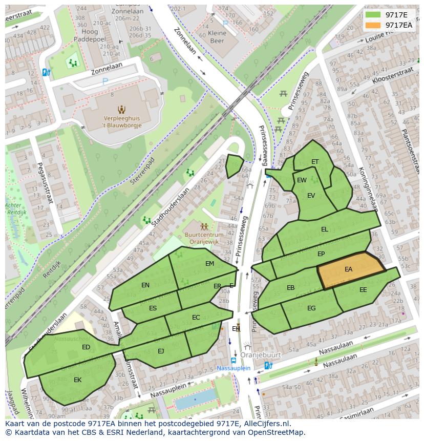 Afbeelding van het postcodegebied 9717 EA op de kaart.