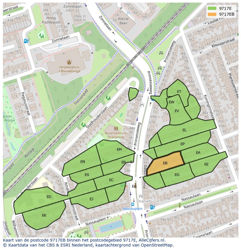 Afbeelding van het postcodegebied 9717 EB op de kaart.