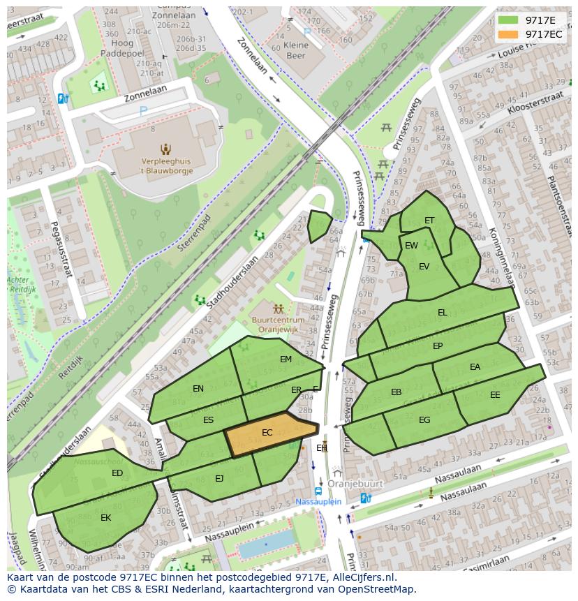 Afbeelding van het postcodegebied 9717 EC op de kaart.